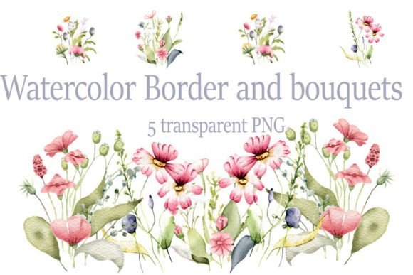 Download Watercolor Flowers Border and Bouquets - Flowers Collection