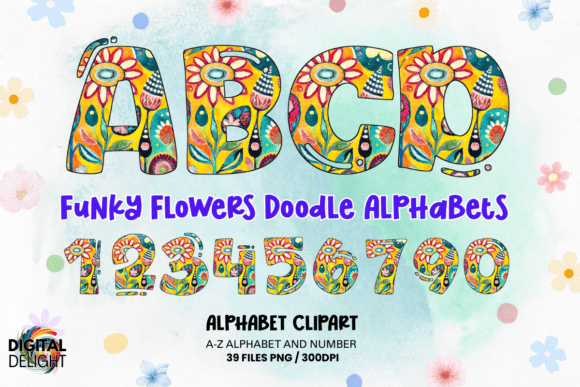 Download Funky Flowers Doodle Alphabets PNG - Flowers Collection