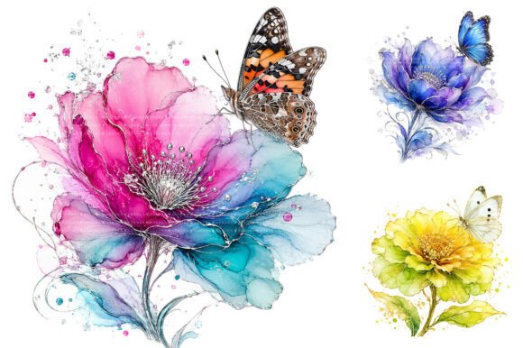 Download Alcohol Ink Flowers &amp; Butterfly Clipart - Premium Resources