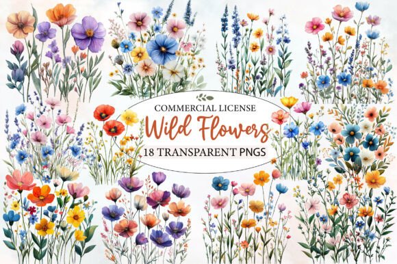 Download Charming Wild Flowers Watercolor Clipart - Premium Bundle