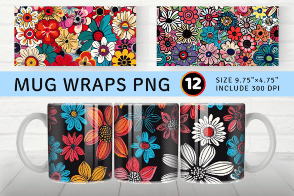 Download Whimsical Funky Flowers Mug Wrap Sublima - Flowers Collection