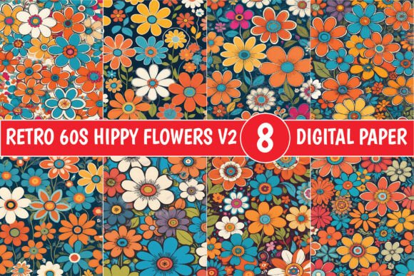 Download Retro 60s Hippy Flowers Patterns V2 - Flowers Collection