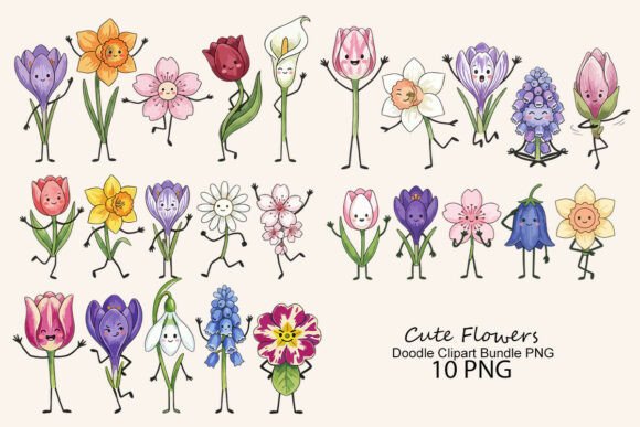Download Cute Flowers Doodle Clipart Bundle PNG - Flowers Collection