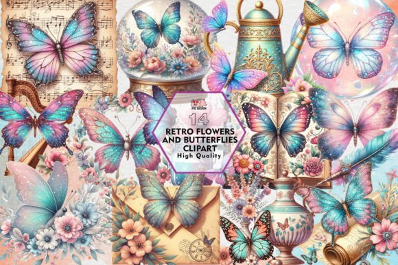 Download Retro Flowers and Butterflies Clipart - Flowers Collection