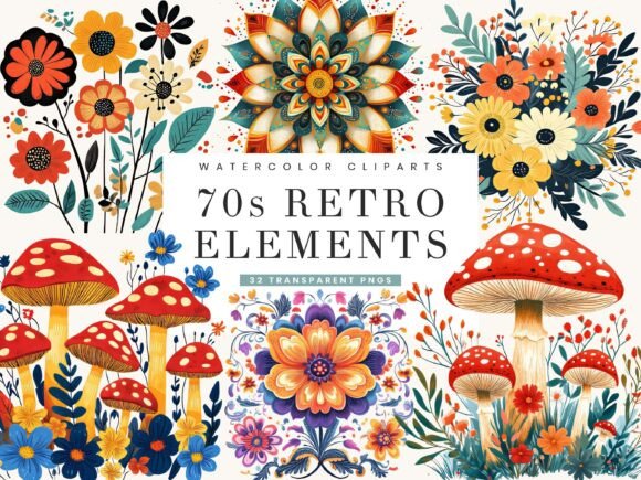 Download 70s Retro Elements Clipart Bundle - Retro elements Collection