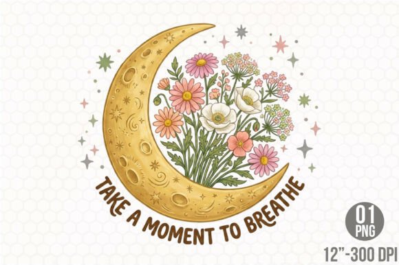 Download Boho Retro Flowers Moon PNG Sublimation - Flowers Collection